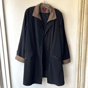 VTG 90s Gallery Black & Gold-Brown Contrast Trench Coat SZ L Minimalist / Capsul